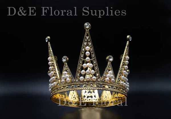 Large 5.25 Inches By 3.25 Inches Crown With Pearls And Crystals In Gold Color