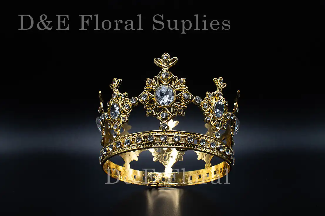 Medium 3.75 Inches By 2.25 Inches Crown With Crystals In Gold Color C006