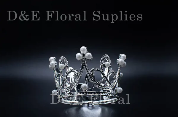 Small 2.5 Inches By 1.5 Inches Crown With Pearl In Silver Color C009