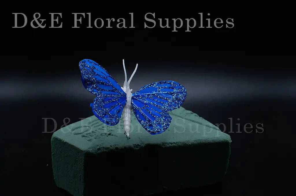 2.37 Inches Royal Blue Butterflies Made With Feathers For Flower Arrangement Decoration Pack of 12 pcs