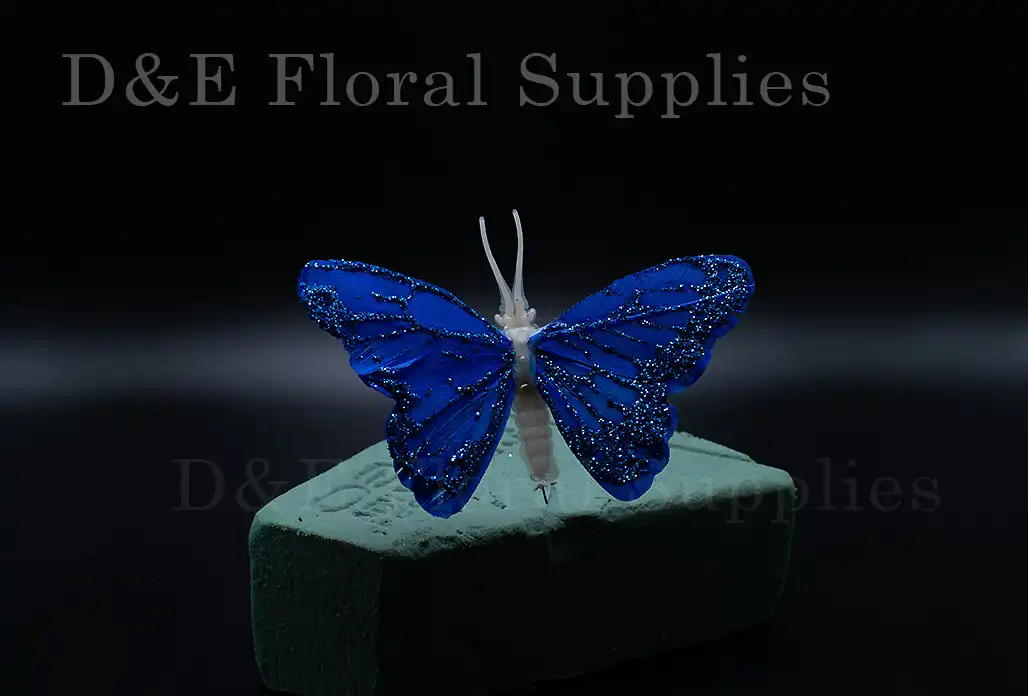 3.13 Inches Royal Blue Butterflies Made With Feathers For Flower Arrangement Decoration Pack of 12 pcs