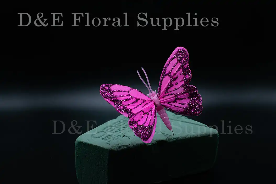 3.13 Inches Pink Butterflies Made With Feathers For Flower Arrangement Decoration Pack of 12 pcs