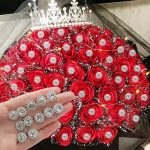 Golden 2 Inches Long Multiple Crystal Diamond Flower Pins Pack of 24pcs