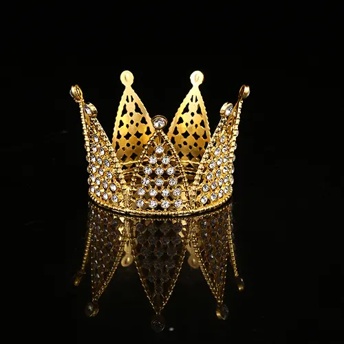 Medium 3.50 Inches By 2.25 Inches Floral Decoration Crown With Crystals In Gold Color