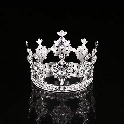 Medium 3.75 Inches By 2.25 Inches Crown With Crystals In Silver Color C006