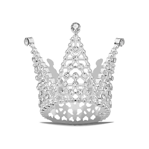 Mini 1.75 Inches By 1.3 Inches Crown With Crystals In Silver Color C011