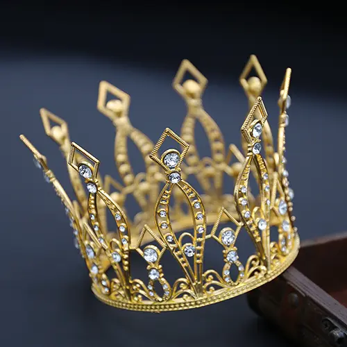 Large 5.25 Inches By 3.75 Inches Crown With Crystals In Gold Color