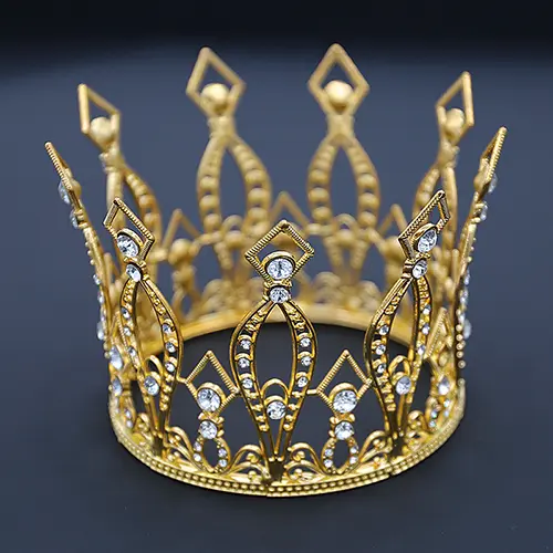 Large 5.25 Inches By 3.75 Inches Crown With Crystals In Gold Color
