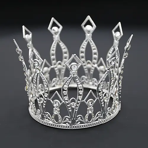 Large 5.25 Inches By 3.75 Inches Crown With Crystals In Silver Color