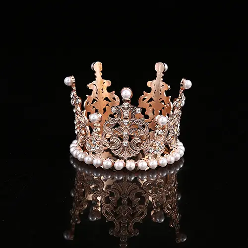 Medium 3.25 Inches By 2.25 Inches Floral Crown With Pearls and Diamonds In Rosegold Color