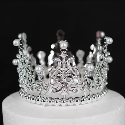 Plastic Large 4.75 Inches By 3 Inches Crown With Pearls and Diamonds In Silver Color