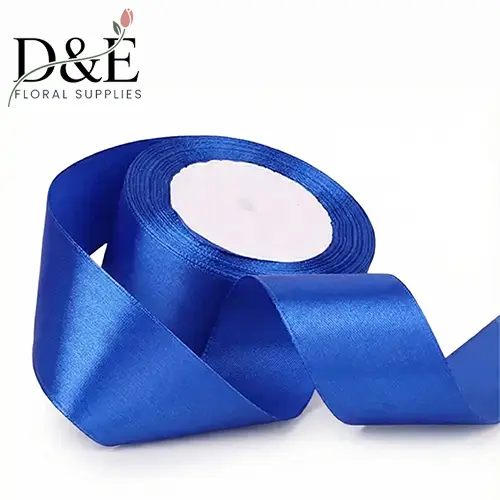 SR-02-royal blue Royal blue 1.5 inch single face satin ribbon roll on white background