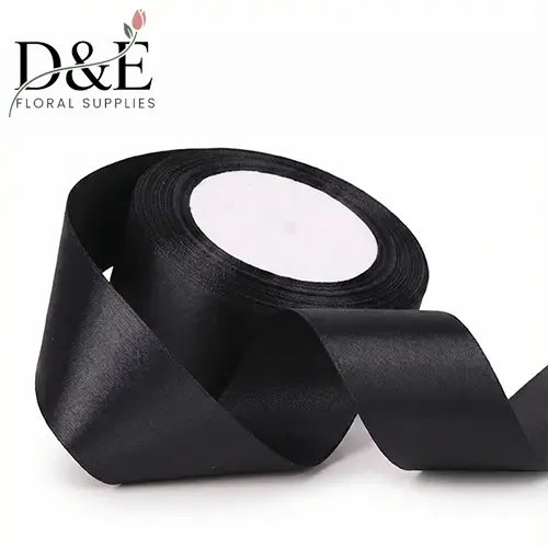 Black 1.5 Inch Single Face Satin Ribbon – 25 Yards | D&E Floral Supplies