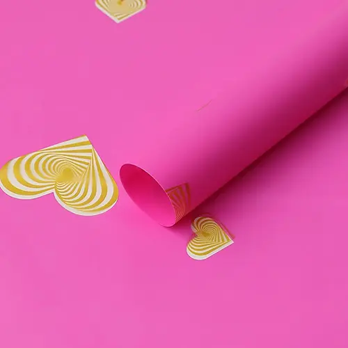 Bright pink and golden heart waterproof flower wrapping paper