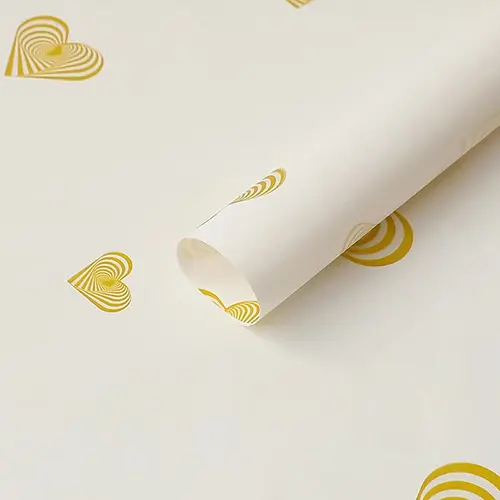 White Waterproof Flower Wrapping Paper with Golden Striped Heart Patterns