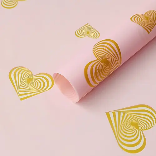 Pink and gold heart waterproof flower wrapping paper