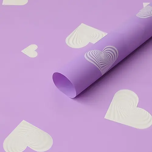 Purple Waterproof Flower Wrapping Paper with White Striped Heart Patterns