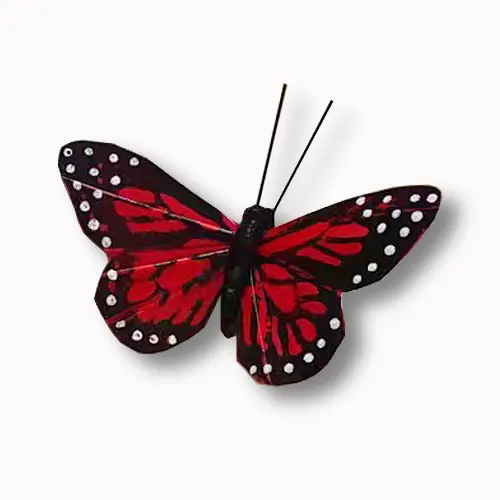 3 Inches Red Floral Butterflies Decoration Pack of 12 pcs