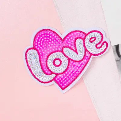 Pack of 10pcs Hot Pink Valentine’s Sequin Love Patch Floral Decoration