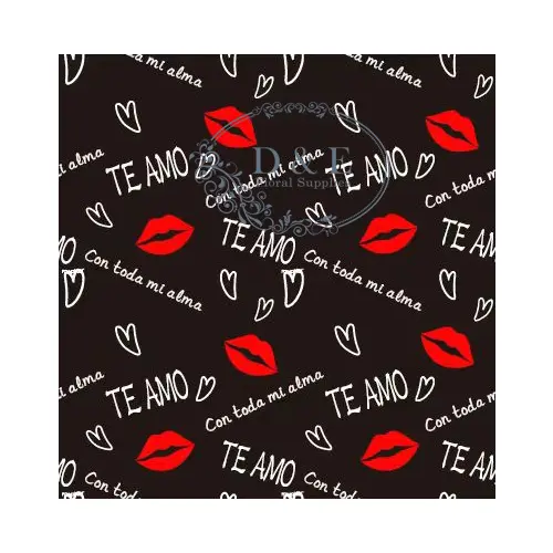 Black Te Amo Love Waterproof Wrapping Paper with Red Lips