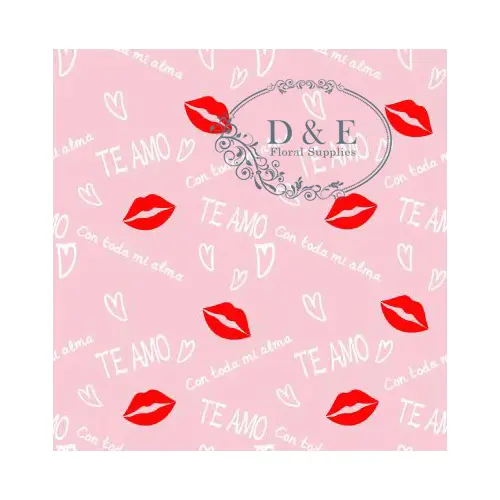 Pink Te Amo Love Waterproof Wrapping Paper with Red Lips