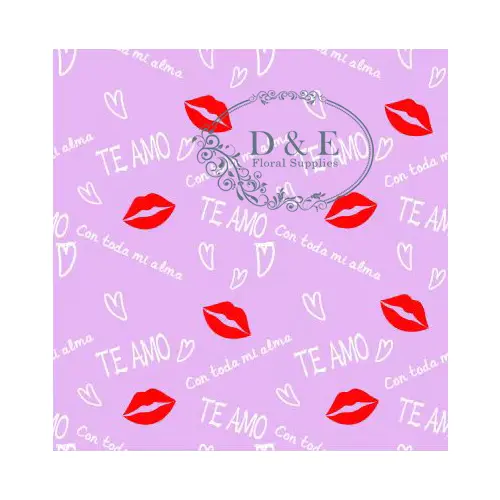 Purple Te Amo Love Waterproof Wrapping Paper with Red Lips