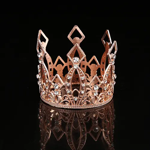 Rose Gold Medium 3 Inches By 2.5 Inches Floral Decoration Crown With Crystals