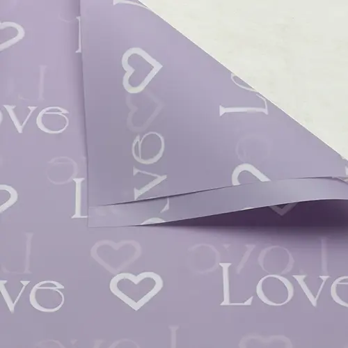 Romantic Purple “Love” Valentine’s Flower Wrapping Paper (Pack of 20)