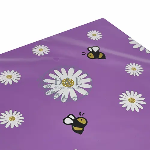 Purple Daisy and Bee Waterproof Flower Wrapping Paper (Pack of 20)