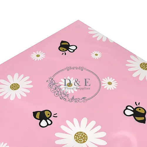 Pink Daisy and Bee Waterproof Flower Wrapping Paper (Pack of 20)