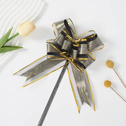 5.5 Inches Black and Gold Pull Bow Ribbon