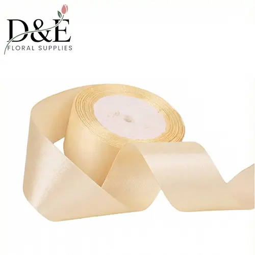 Beige 1.5 Inch Single Face Satin Ribbon – 25 Yards | D&E Floral Supplies
