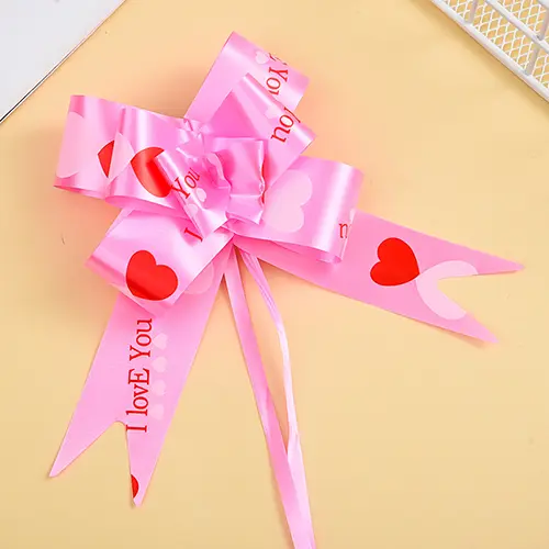 • Pink Valentine pull bow ribbon with heart pattern