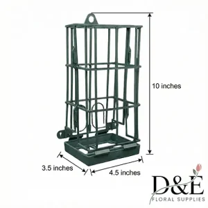Green plastic floral cage holder for sympathy arrangements