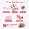 Pink Floral Combo Set – What You Receive (Materials Only) Pink floral wrapping combo set contents – LED love light, butterflies, pearl pins, wrapping paper and mesh, flowers not included